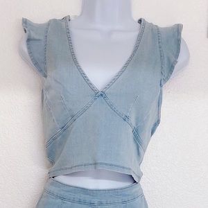 Light Denim Crop top with pant set